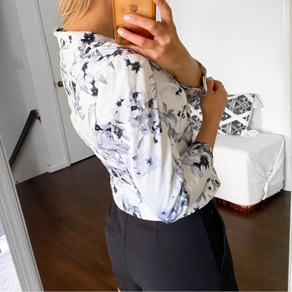 🖤 H&M BLACK WHITE FLORAL BLAZER JACKET! - Picture 4 of 14